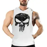 Punisher Kapüşonlu Tank Top Beyaz Atlet