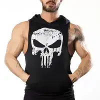 Punisher Kapüşonlu Tank Top Siyah Atlet